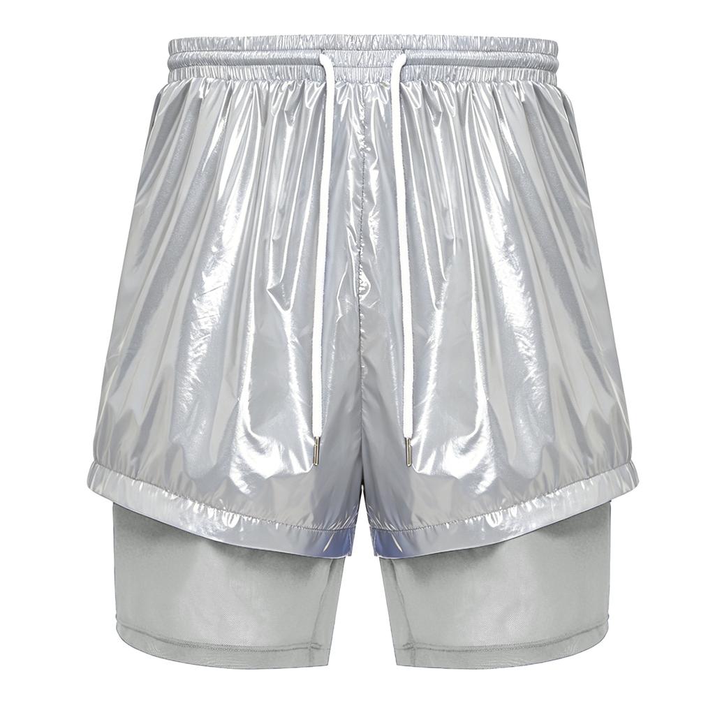 Herren Zweilagige Badeshorts Kordelzug Elastischer Bund Wasserdicht Fitness Schwimmen Sportshorts