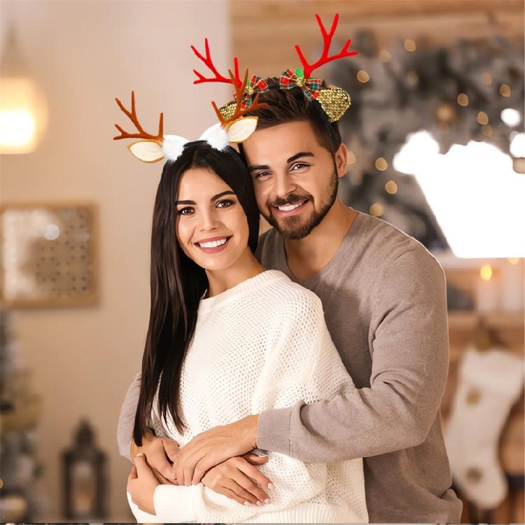 Reindeer Antler Headband Ornament Adjustable Size Christmas Reindeer Headband with Soft Antlers and White Sphere