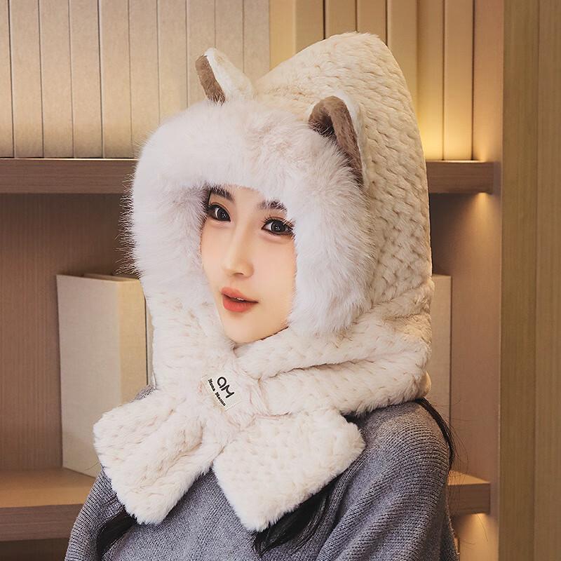 

ZHENYUEQI Зимняя плюшевая шапка-шарф с лисьими ушками One Size