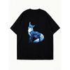 Oversized T Shirt Dress Black Cosmic Fox Print For Casual Wear