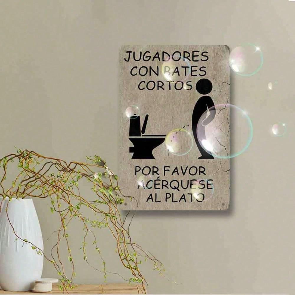 Vintage Spanish Tin Sign Toilet Reminder, 2D Flat Metal Wall Art, Retro Bathroom Decor for Home Bedroom Dining Room