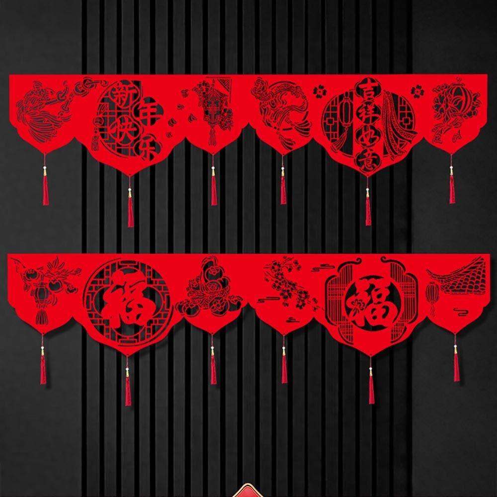 Happy New Year Non-woven New Year Garlands Red Lucky Door Banner Decoration Garland DIY Hanging Banner Festive New Year Supplies
