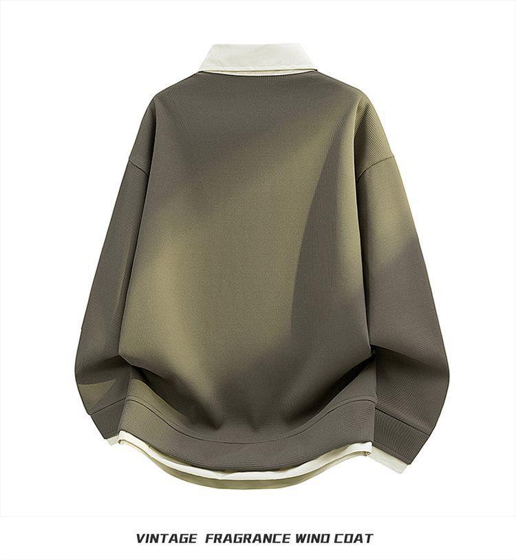 Men's Spring Color Block Patchwork Two-In-One Hoodie Polo Shirt