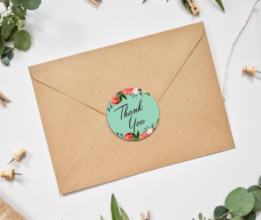 Darling Souvenir Pack Of 45 Pcs Round Chrysanthemum Floral Border Black Thank You Stickers-1.6