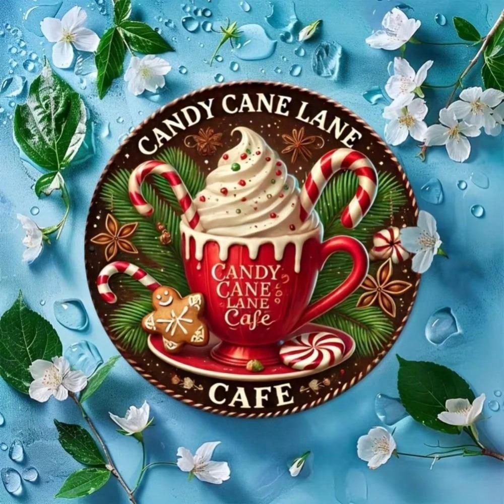 Christmas Candy Cane Tin Sign Vintage Wall Art Holiday Gift Home Decor