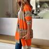 Neuer Herbst- und Winter-Strickcardigan für Damen mit kontrastfarbigen Streifen, lässig, mittellang, schulterfrei