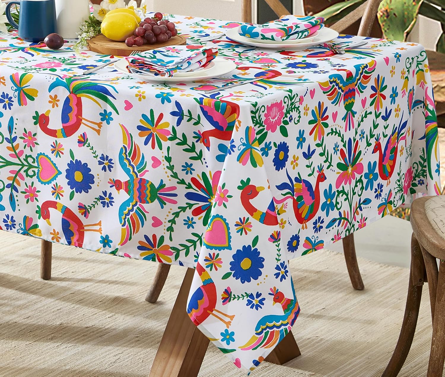 Mexicaanse Bloemen Vogels Rechthoekige Tafelkleden Mexico Feest Decoratie Dag van De Doden Dia De Los Muertos Tafelkleed Keukentafel Decor 100x160cm
