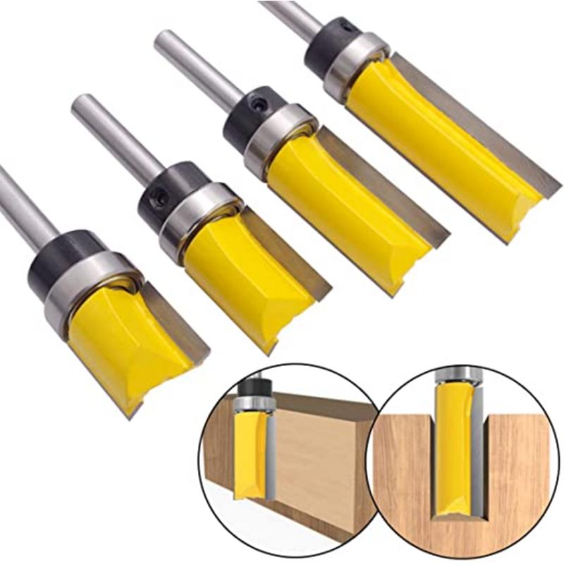 4 adet 1/4 Shank Şablon Trim Menteşe Zıvana Freze Ucu Düz End Mill Giyotin Temizleme Gömme Trim Zıvana Kesici ForWoodworking