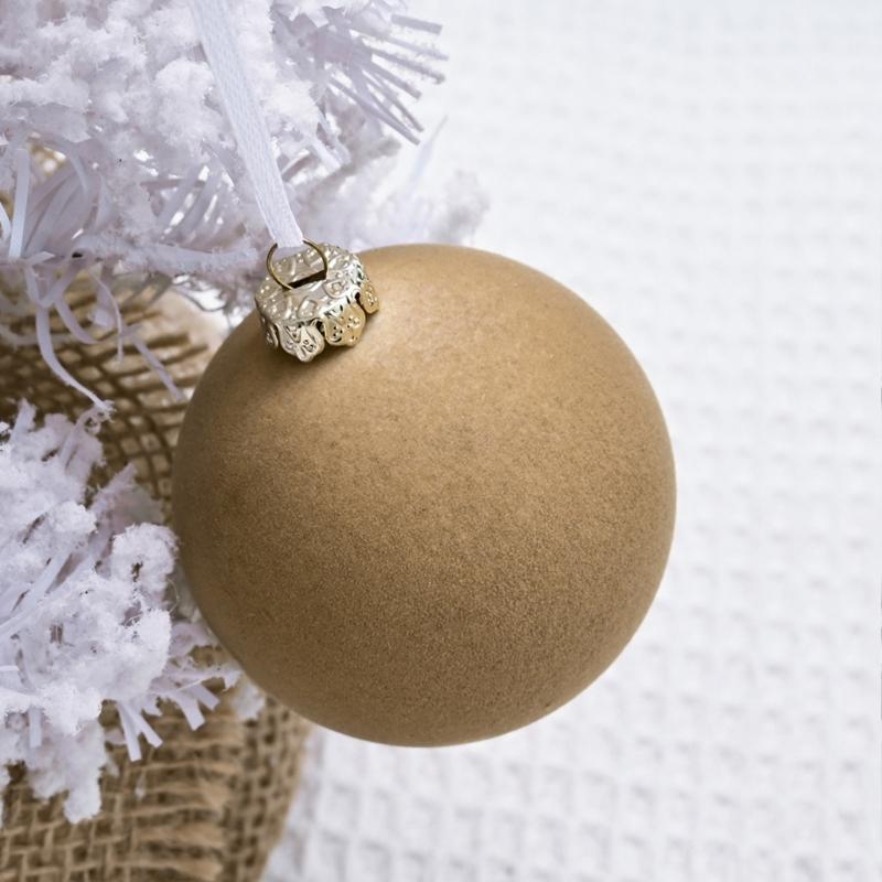 12pcs Sturdy Flocking Christmas Baubles 6cm Shatterproof Ornament for Holiday Home and Party Supplies Decoration