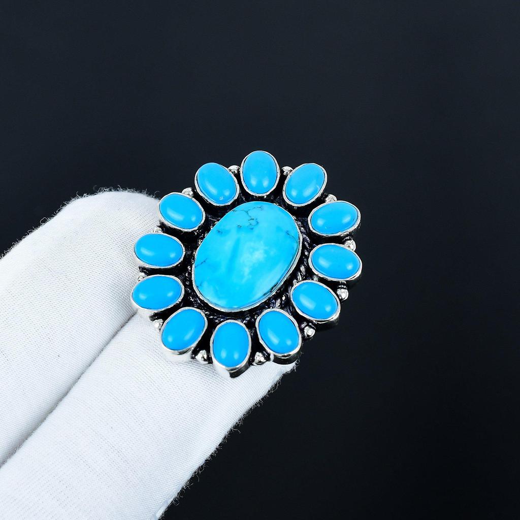 Naturlig Sömn Turkos Ädelstensring, 925 Sterling Silver Ring, Gåva Till Henne, Oval Sten, Elegant Handgjord Ring, Turkos Blomma Silverring