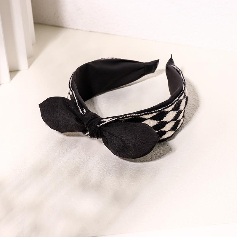 Vintage Print Wool Satin Patchwork Headband for Women Ladies Shopping Party Photograph Hair Hoop Accessories
