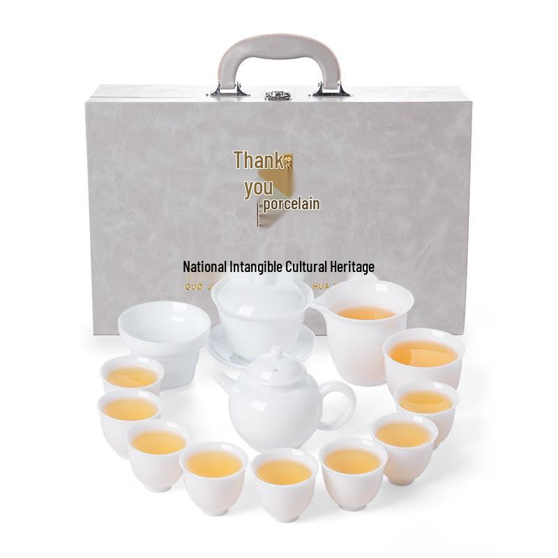 Haofeng Jade Porcelain Kung Fu Tea Set with Stove, 13-Piece Gift Set