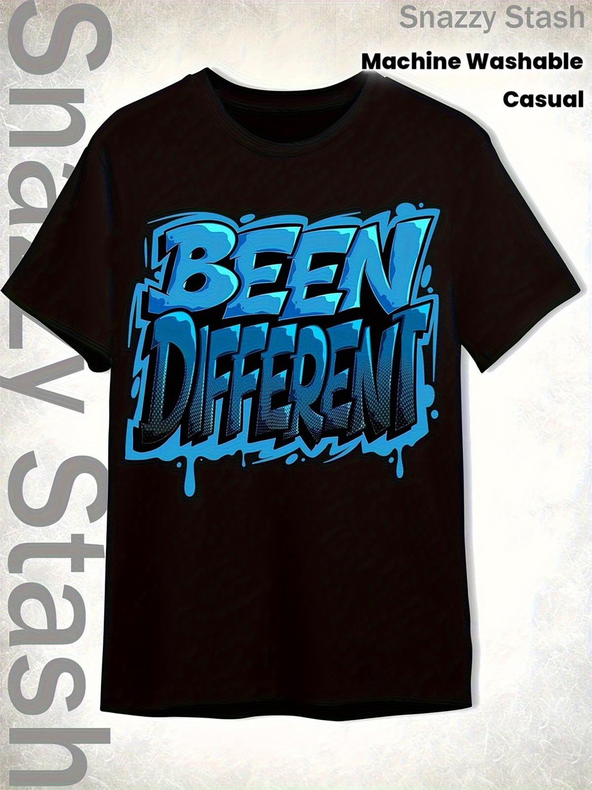 Men s Been Different Graffiti Drip T-Shirt - Turquoise Blue & Black Urban Street L