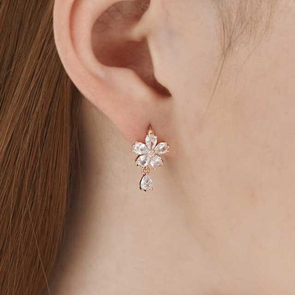 14K GF Flower Water Drop One-Touch Earrings C24EGF205