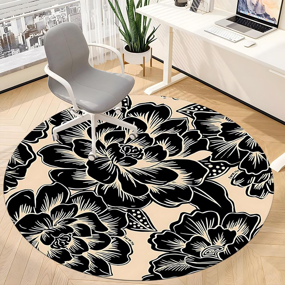 1pc Floral Pattern Chair Carpet for Office, Round Non Slip Durable Large Size Office Carpet, Suitable for Office