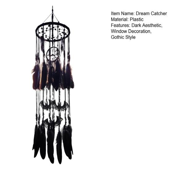 Gothic Dream Catcher Black Dreamcatcher with Bat Charms Witchy Hanging Dream Catcher