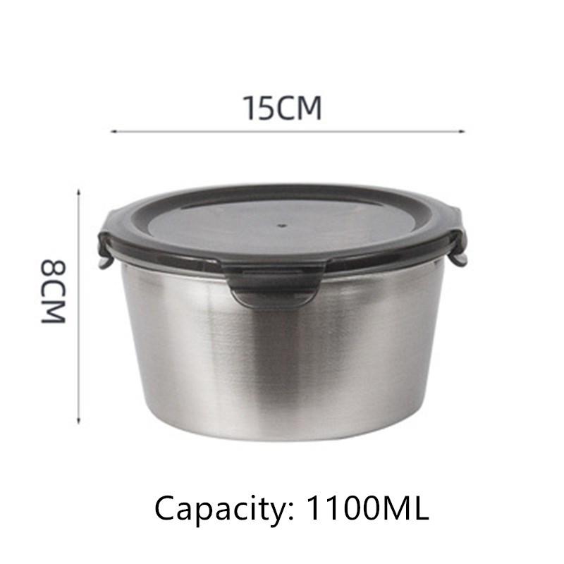 Round Lunch Box 304 Stainless Steel Refrigerator Food Storage Box Kitchen Microwave Heating Sealed Fresh-keeping Box