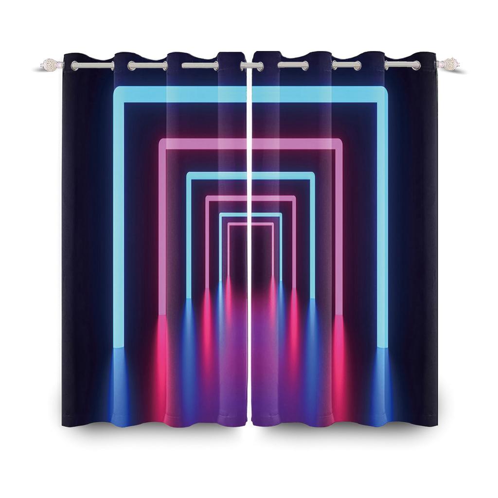 2pcs/set 3D Spacecraft Cabin Window Curtain Science Fiction Futurism Bedroom Living Room Decor Blackout Polyester Fabric Curtain