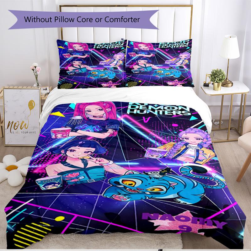 3pcs Duvet Cover Set (1*Duvet Cover + 2*Pillowcase, Without Core), KPop Demon Hunters Print Soft All‑Season Bedding Set, Home Bedroom Decor Gift