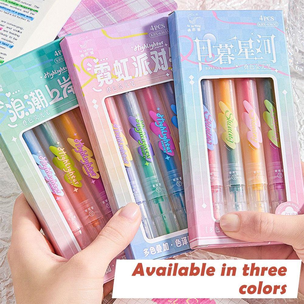 4PCS/Set Double-ended Highlighter Pen DIY Scrapbook Painting Color Stackable Fluorescent Pen Writing Drawing Painting Color Pen