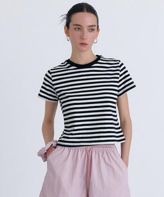 CLO'ET Soft Fit Striped Tee - Black