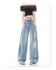 Women's American Retro Ripped Wide-Leg Jeans - 2026 Spring/Summer Collection, Versatile Slimming Design.