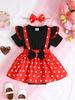 Summer 0-1 Years Old Infant Baby Girls Short-sleeved Dot Print Dress Casual 2-Piece Set With Hairband