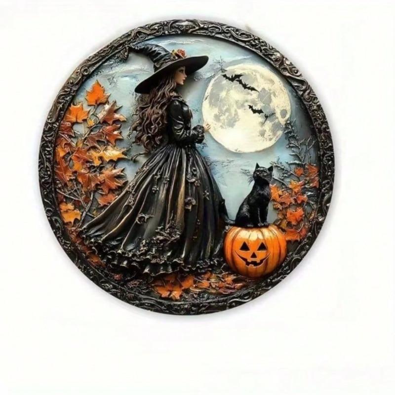 Metal Tin Sign Halloween Round Wall Art Decor for Home Cafe Office Decor