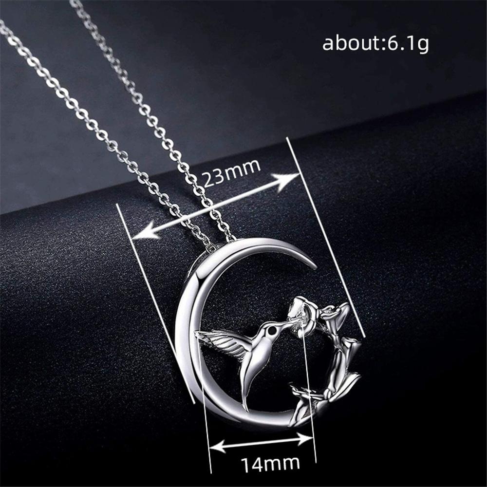 Cute Female Moon Bird Flower Pendant Necklace Vintage Silver Color Wedding  For Women
