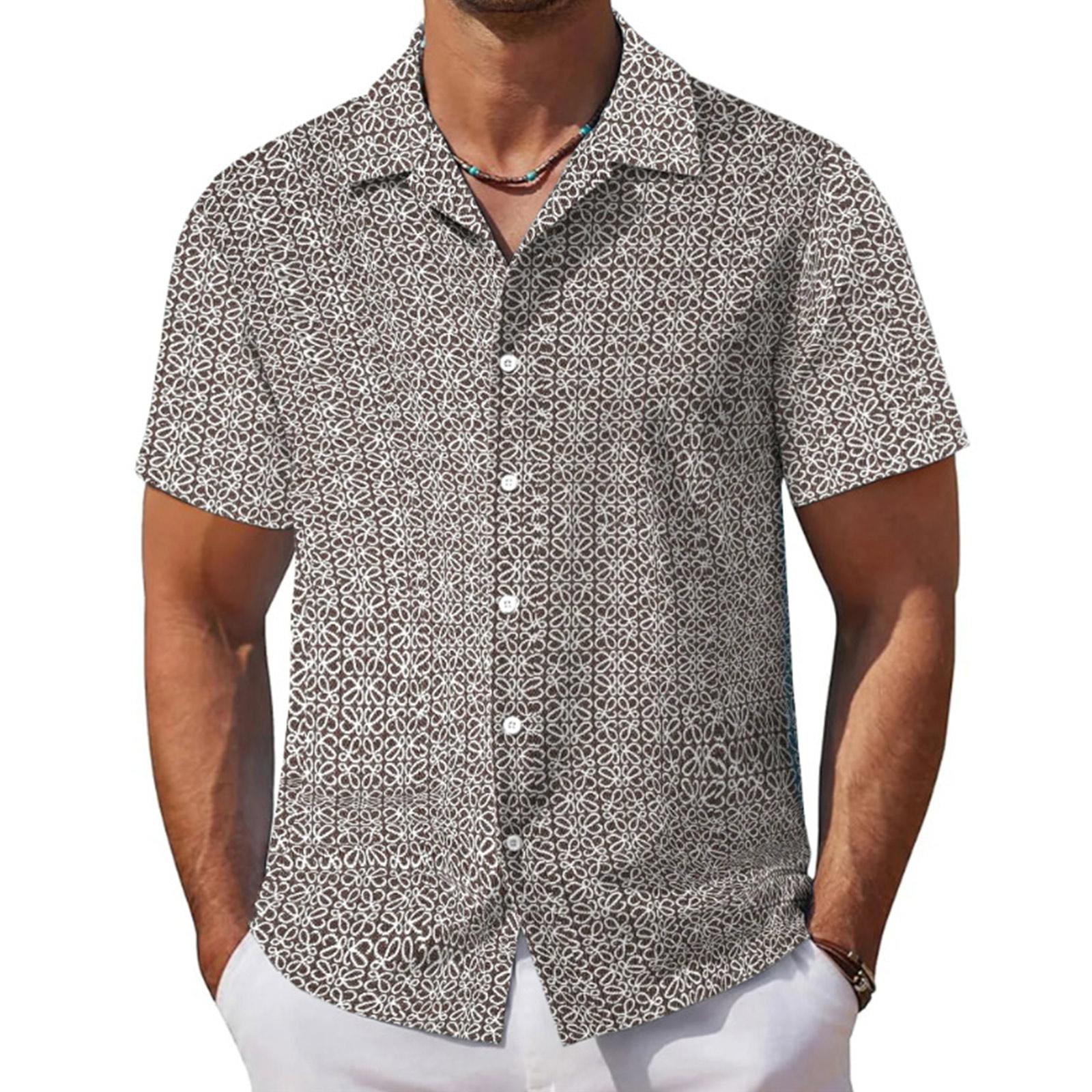 

Men s Summer Casual Cuban Collar Short Sleeve Shirt XXL коричневий