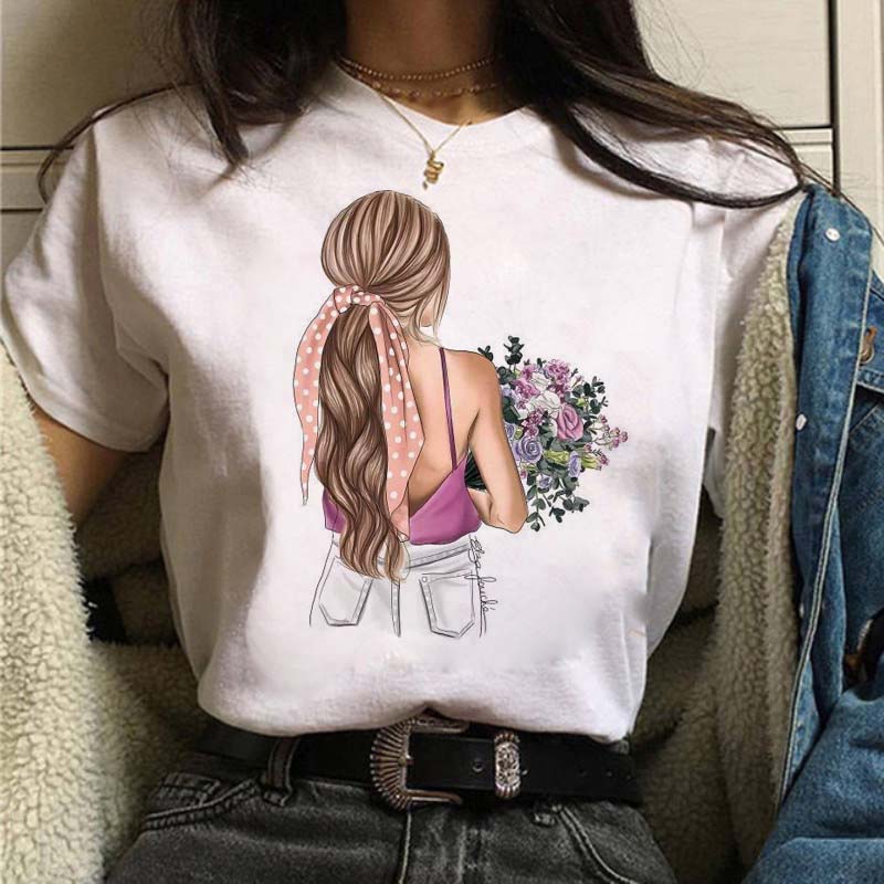 Cotton Tee Maycaur Casual Women's T-shirt New Funny Black Woman Top Tees Harajuku 90s Fashion Round Neck Short Sleeve Lady T Shirt Clothes
