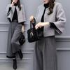 2025 Women's Plus Size Woolen Two-Piece Suit: Short Coat & Wide Leg Pants for Autumn/Winter Fashion.