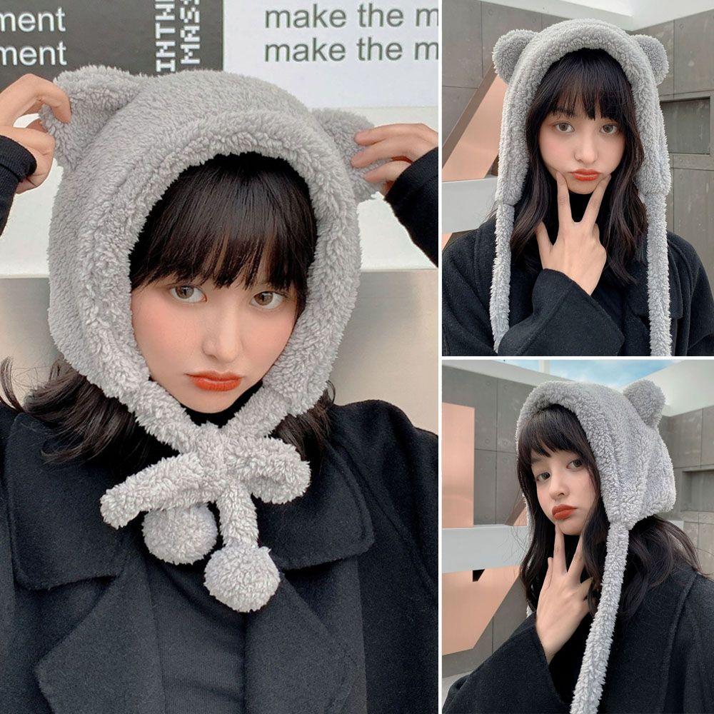 Warm Windproof Plush Bear Ear Hat Beanies Caps Winter Hats Earflap Earmuff