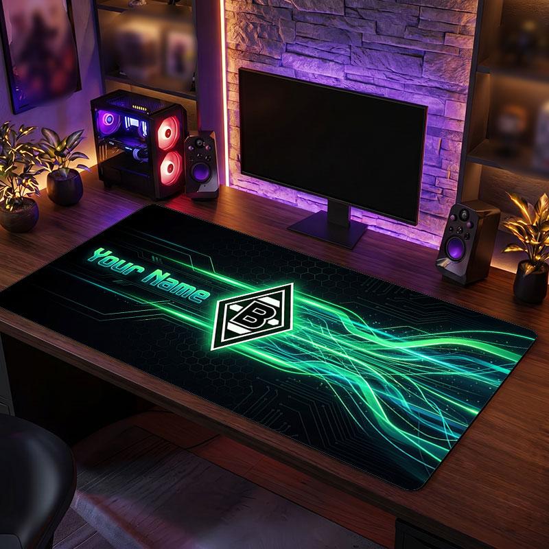 Borussia Mönchengladbach Individuelles Großes Mauspade, Personalisierter Namens-Textdruck, Fußball-Logo Rutschfeste Schreibtischmatte Gaming-Geschenk