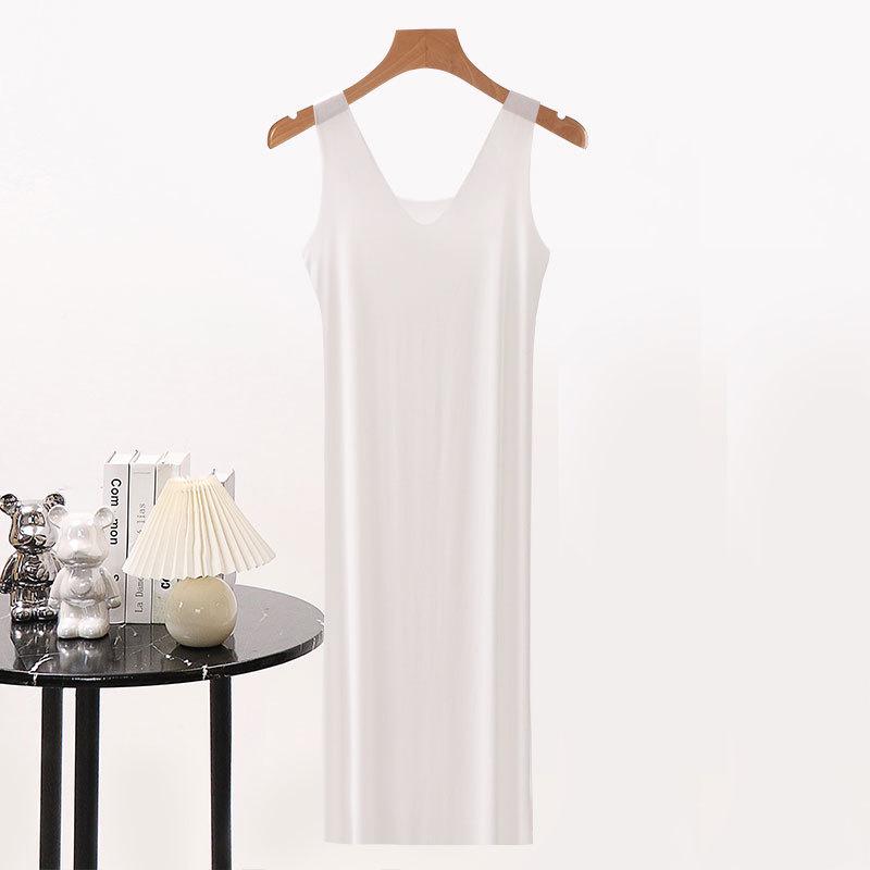 

Бесшовное платье-комбинация из ледяного шелка большого размера на тонких бретелях-спагетти – Универсальная ультратонкая ночная сорочка без рукавов длиной до колена L