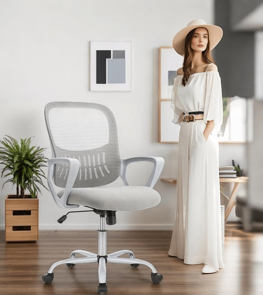 Comfortable Ergonomic Office Chair, Mesh Desk Chair with Armrests & Lumbar Support, Swivel Task Chair for Home Office & Study