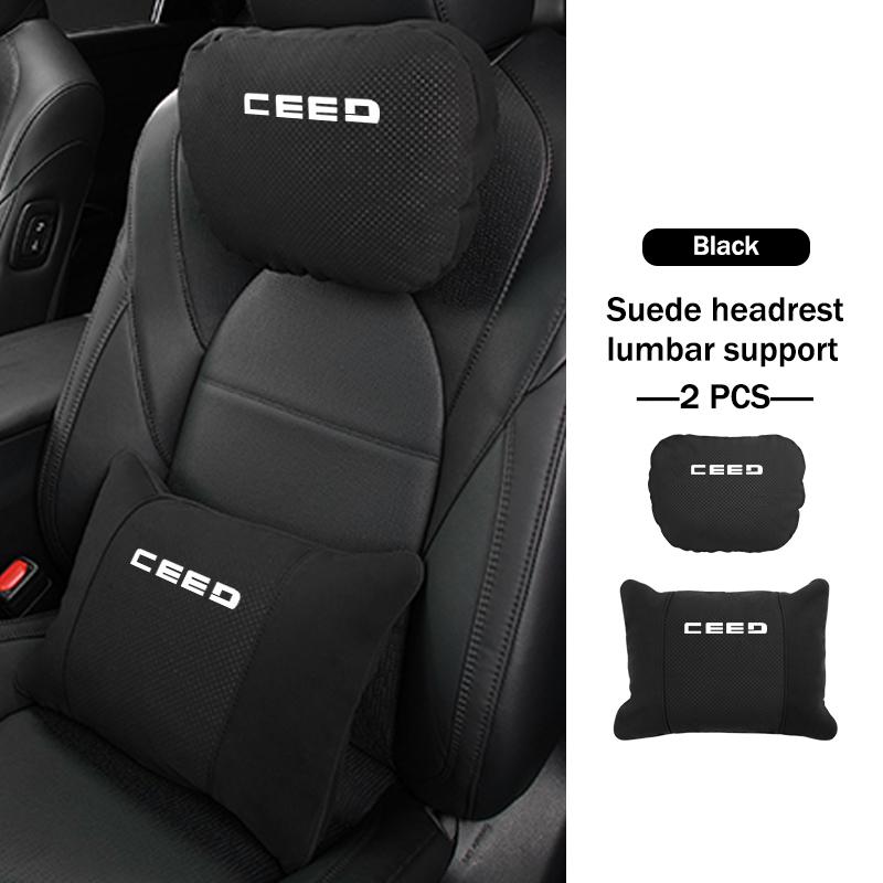 AGX1 Car Logo Suede Seat Headrest Neck Pillow Soft Comfort Cushion Lumbar Support For KIA Cerato Proceed Venga Stonic Picanto Sorento
