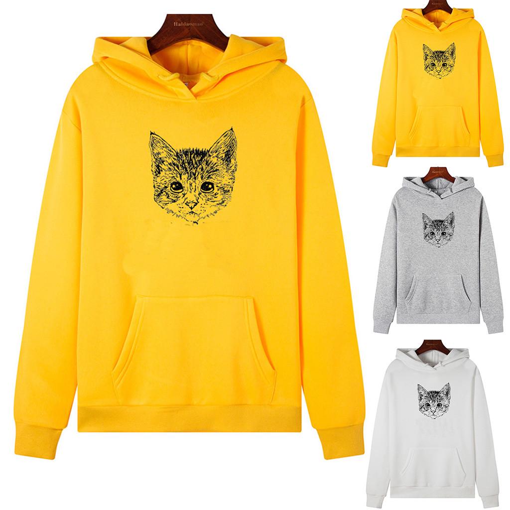 Buy MB Women Long Sleeve Cat Print Hooded Sweatshirt Autumn&Winter