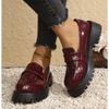 New Women's Black Chunky Platform Loafers Thick Sole Slip on Casual Shoes Woman Black Patent Leather Jk Uniform Shoes