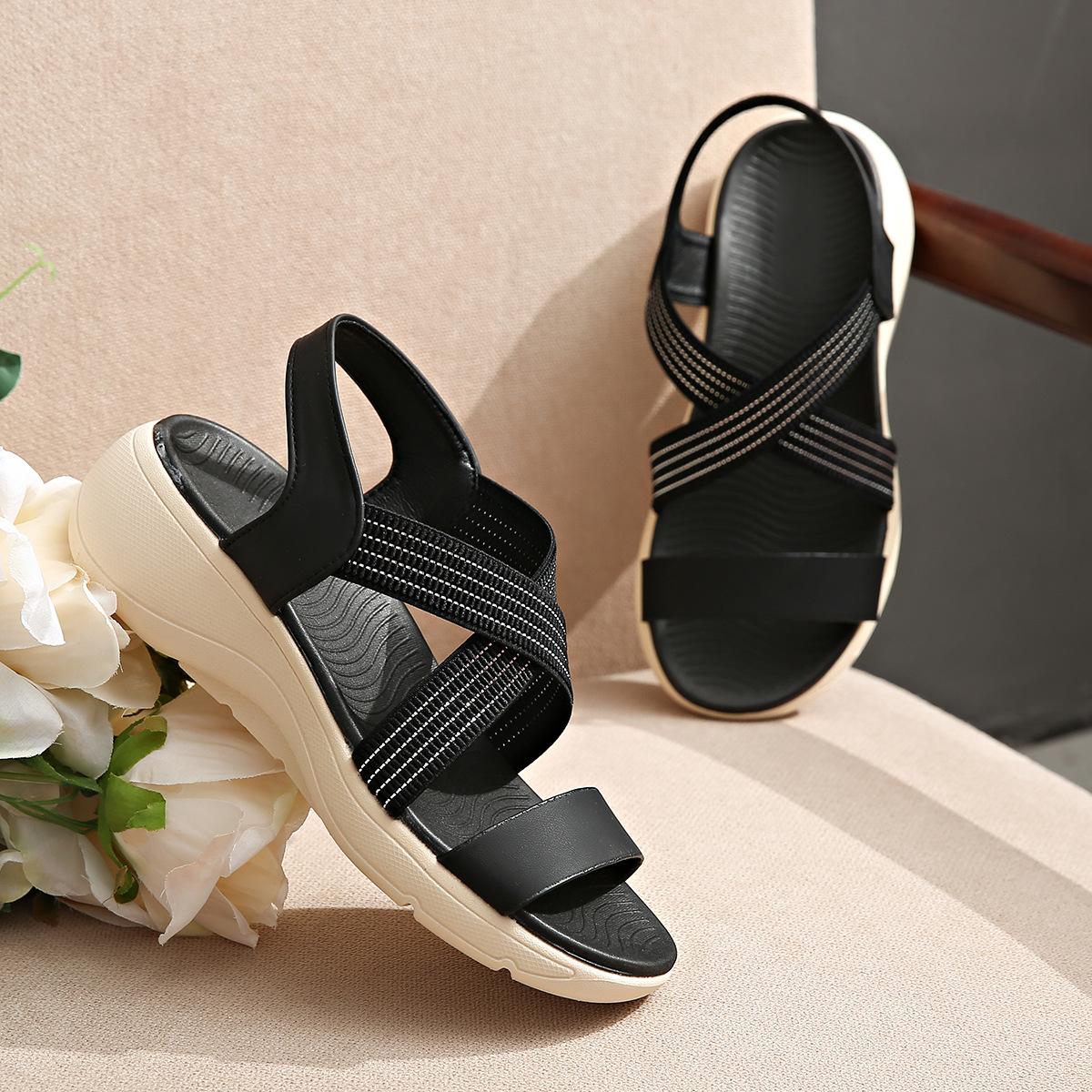 

New platform sandals summer fashion platform casual beach sandals with diamond soft sole shoes versatile 35