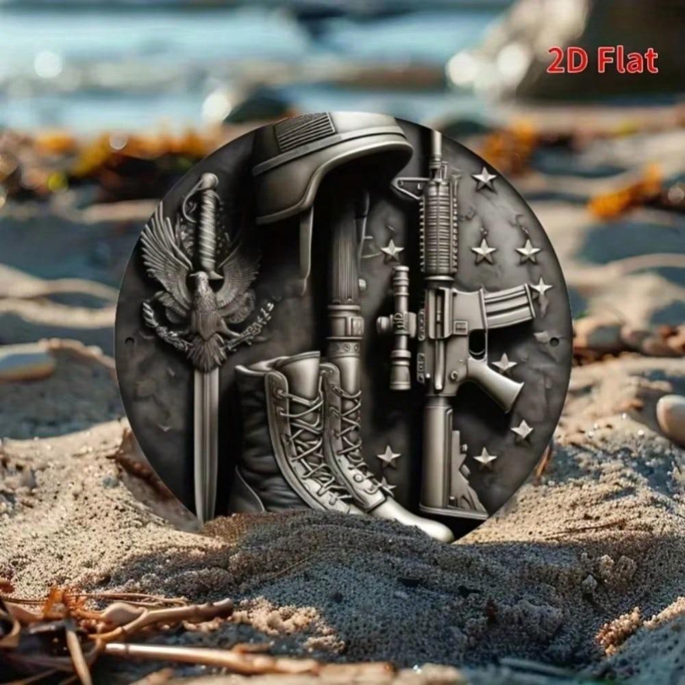 Military Patriotic Wall Art Eagle Rifle Star Aluminum Metal Decor for Home Bar Room