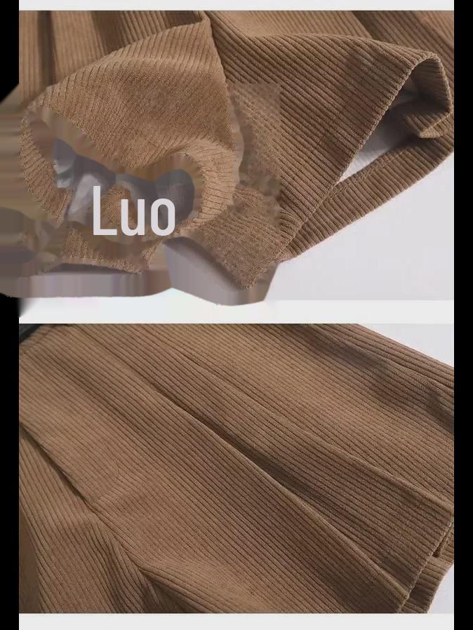 Women's High-Waisted Corduroy Pleated Wide-Leg Shorts, Autumn/Winter 2023, A-Line Boot Pants, Small Sizes