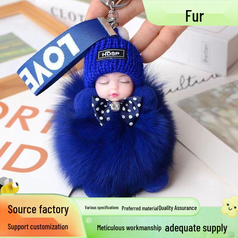Exquisite Handmade Plush Sleeping Doll Pendant with Faux Mink Fur, Perfect as a Backpack Accessory