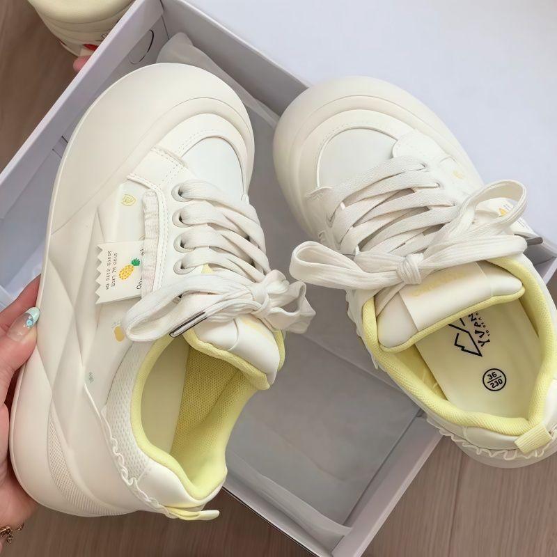Schick weich süß großer Kopf kleiner Druck Brotschuhe 22 Herbst Campus-Stil Plateau Student kleine weiße Tafel Schuhe Sportschuhe