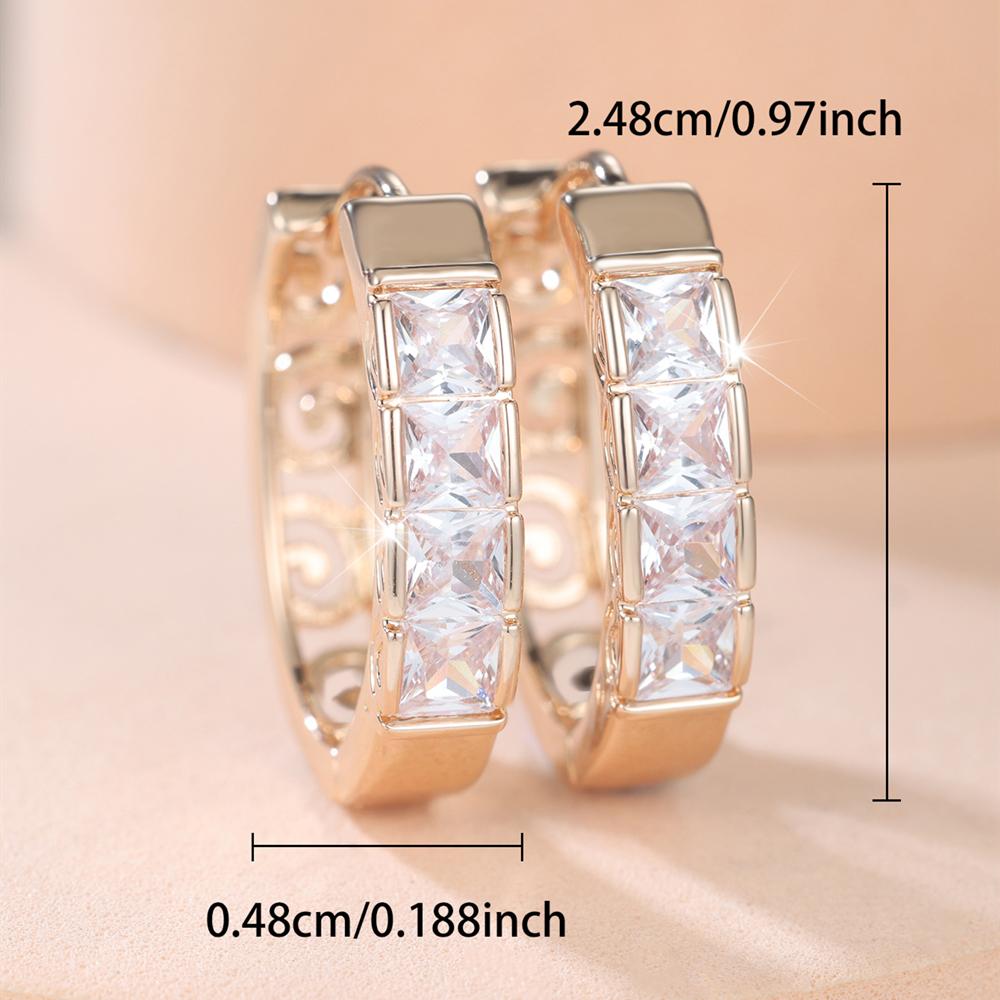 Fashion Shiny Cubic Zirconia Hoop Earrings for Women Gold Color Round Circle Wedding Engagement Jewelry