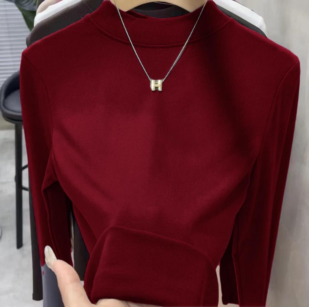 Women's Slimming Half High Neck Long Sleeve Base Layer T-shirt for Autumn/Winter 2025