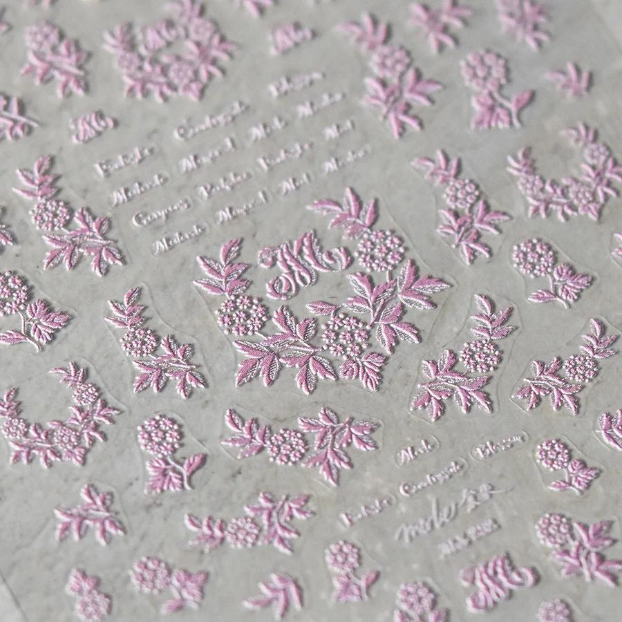 Crystal White Flower Leaves Petal Wet garden Spring Charming Elegant 5D Nail Art Stickers Rhinestone Adhesive Manicure Decals
