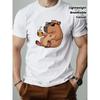 European Size Men's Capybara Print T-Shirt - Funny Capybara Drinking & Smoking-Like Pose-Lightweight Breathable Short Sleeve Round Neck Tee for Casual