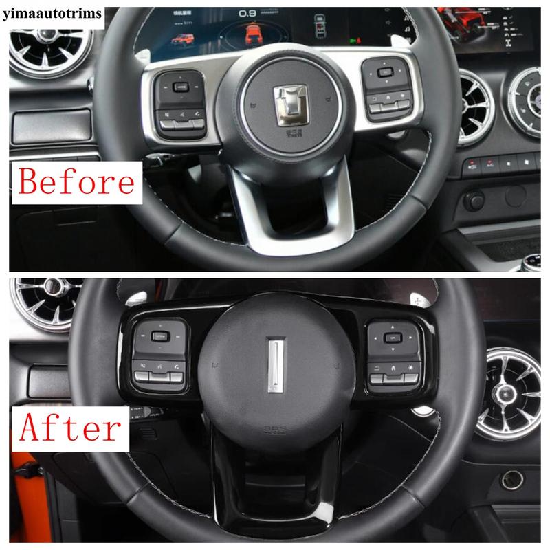 Steering Wheel Button Frame Cover Trim For Great Wall GWM WEY TANK 300 - 2025 ABS Carbon Fiber / Black Accessories Interior