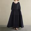 2025 Dame Pluss Størrelse Vår Lang Kjole Løs Basic Trykk Vintage Casual Blomstret Oversize Langermet Maxi